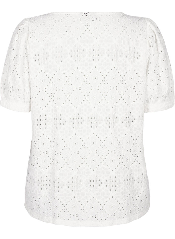 Blouse met korte mouwen en patroon met kant, Bright White, Packshot image number 1