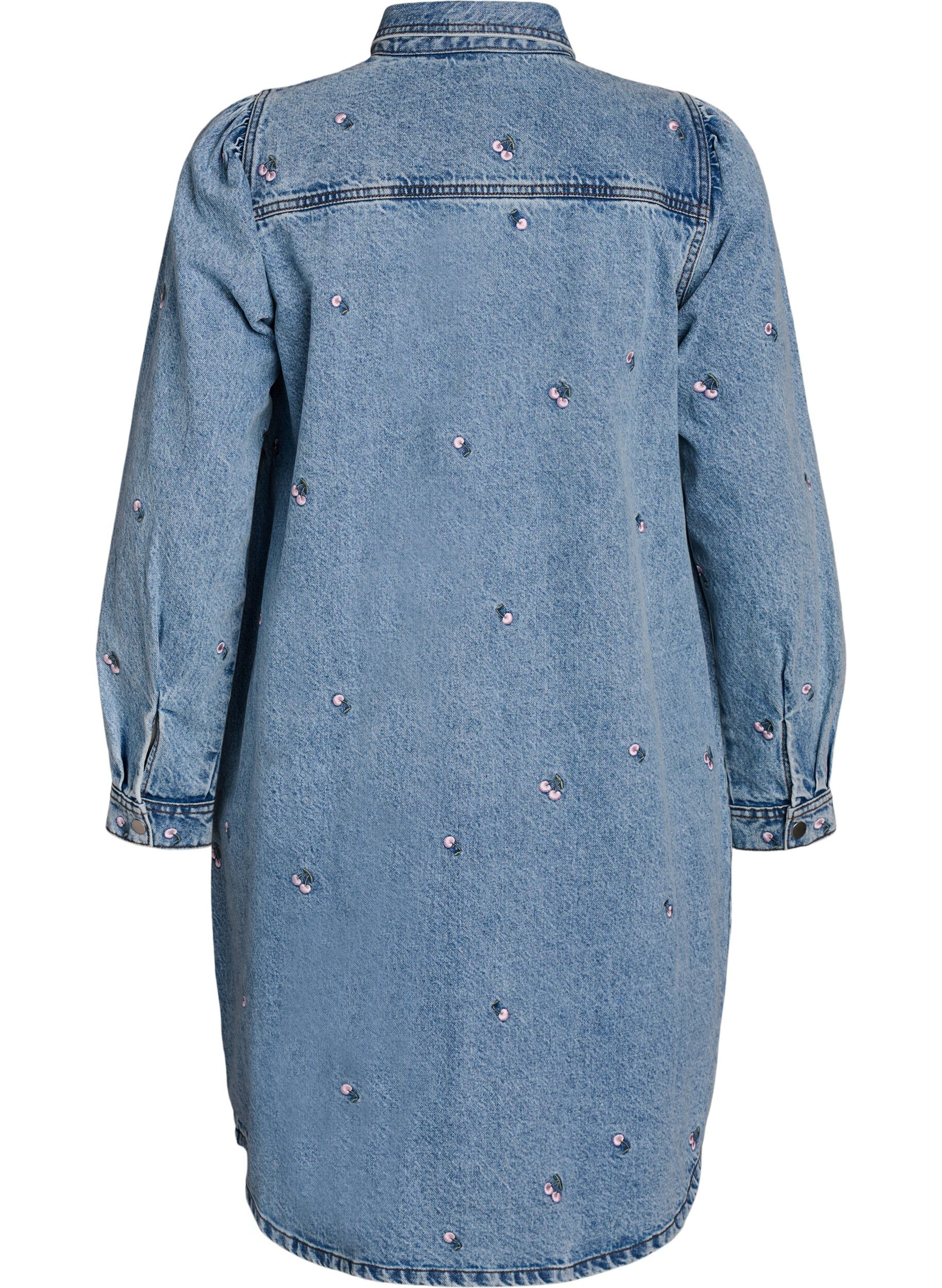 Zizzi Denimjurk met kersen en borstzakken, Blauw, Packshot image number 1