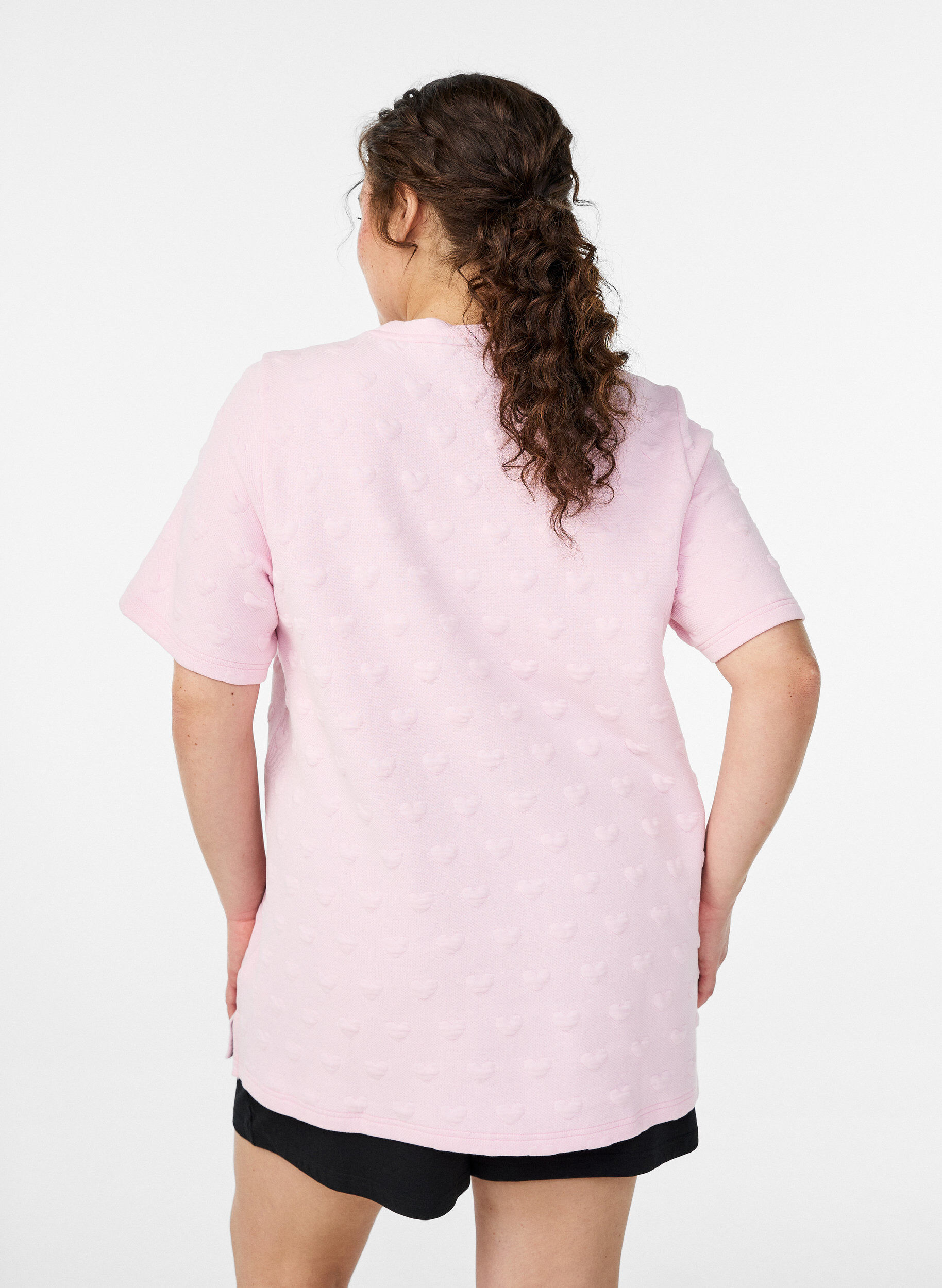 Zizzi T-shirt van embossen katoenen jersey, Roze, Model image number 2