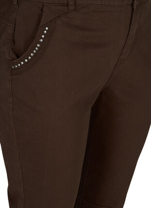 Denim capri broek met klinknagels, Dark Brown, Packshot image number 2