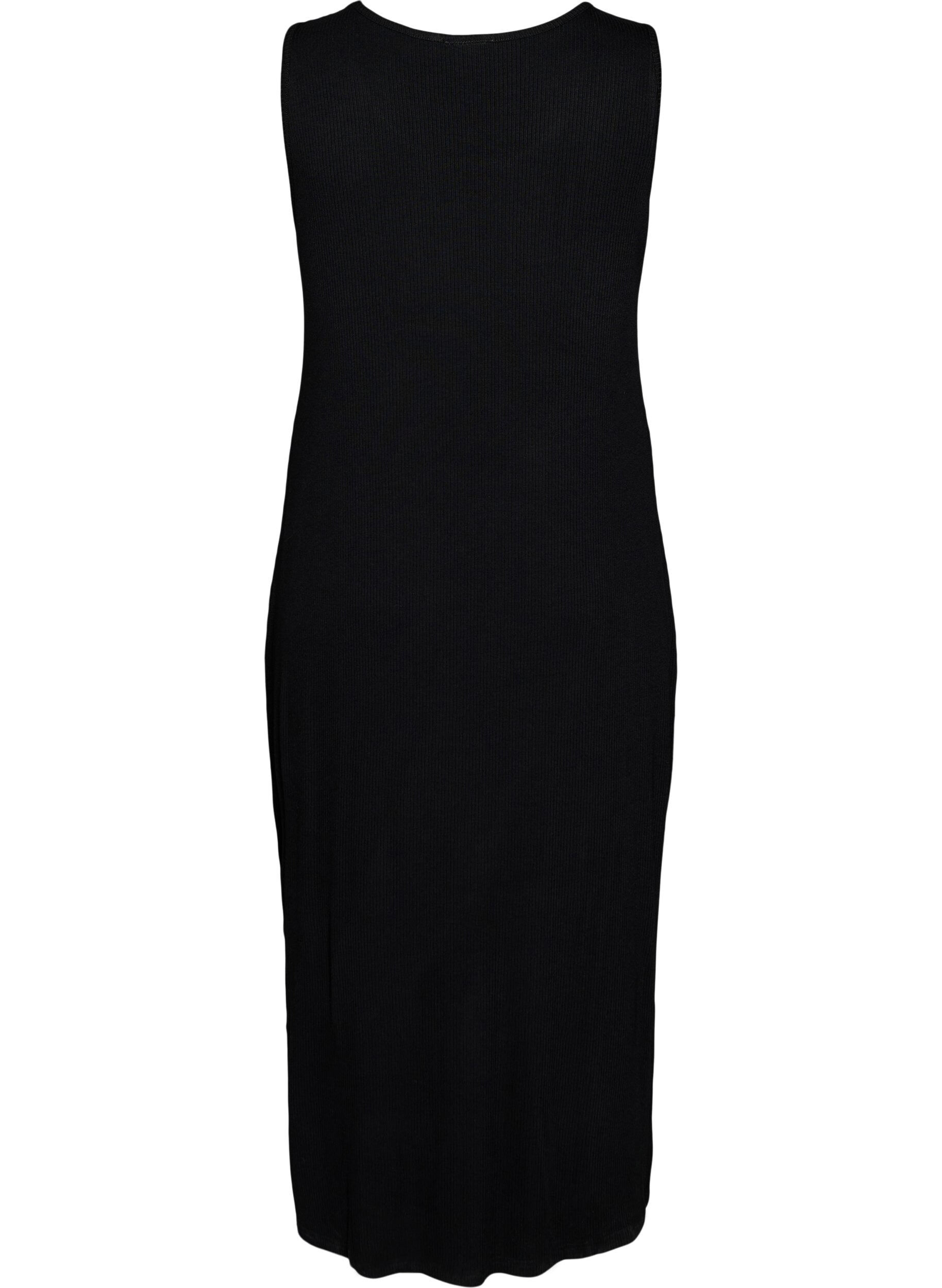 ZizziMouwloze ribjurk van viscose, Zwart, Packshot image number 1