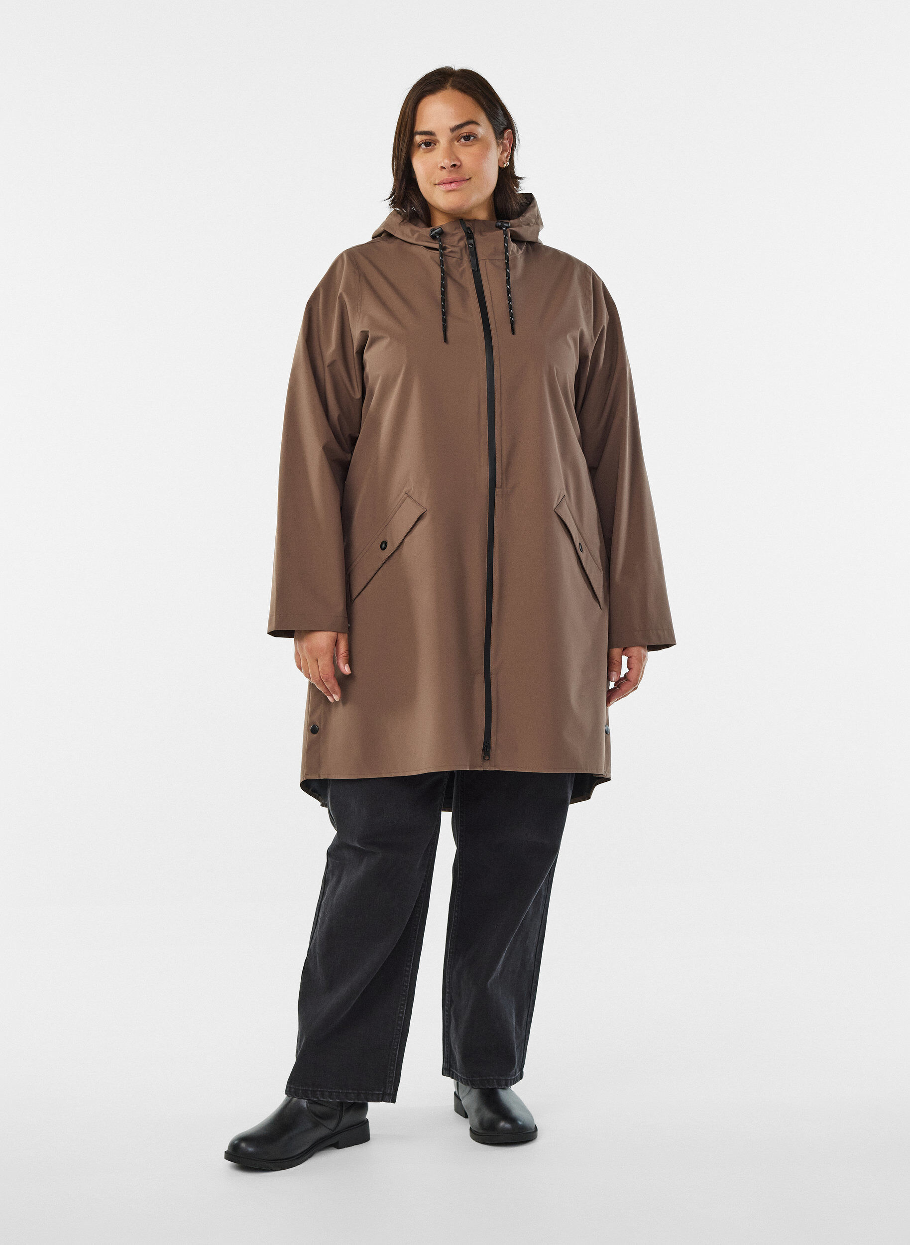 ZizziRegenjas met zakken en capuchon, Bruin, Model image number 1