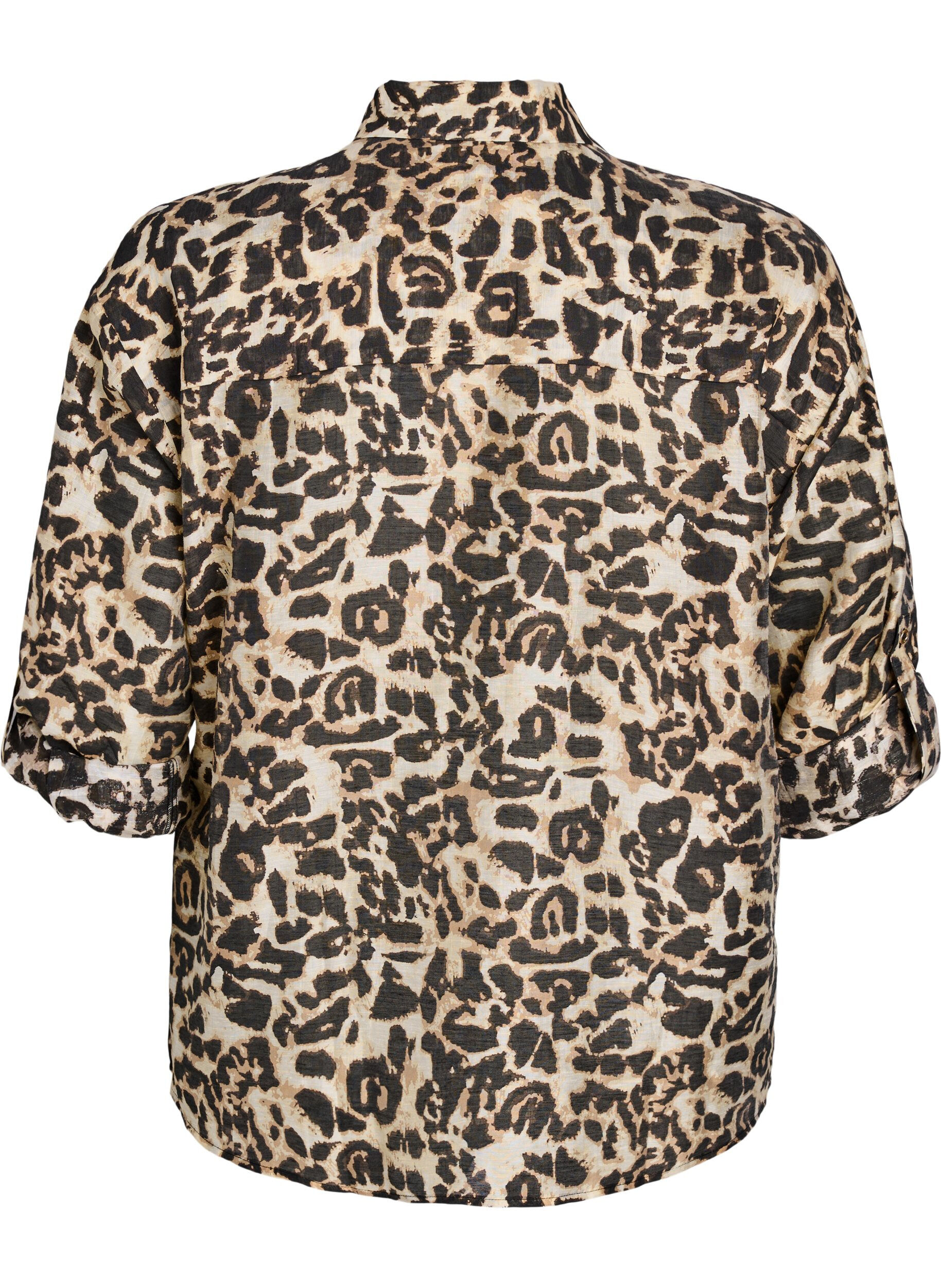 Zizzi Los shirt met dierenprint en borstzakken, Bruin, Packshot image number 1
