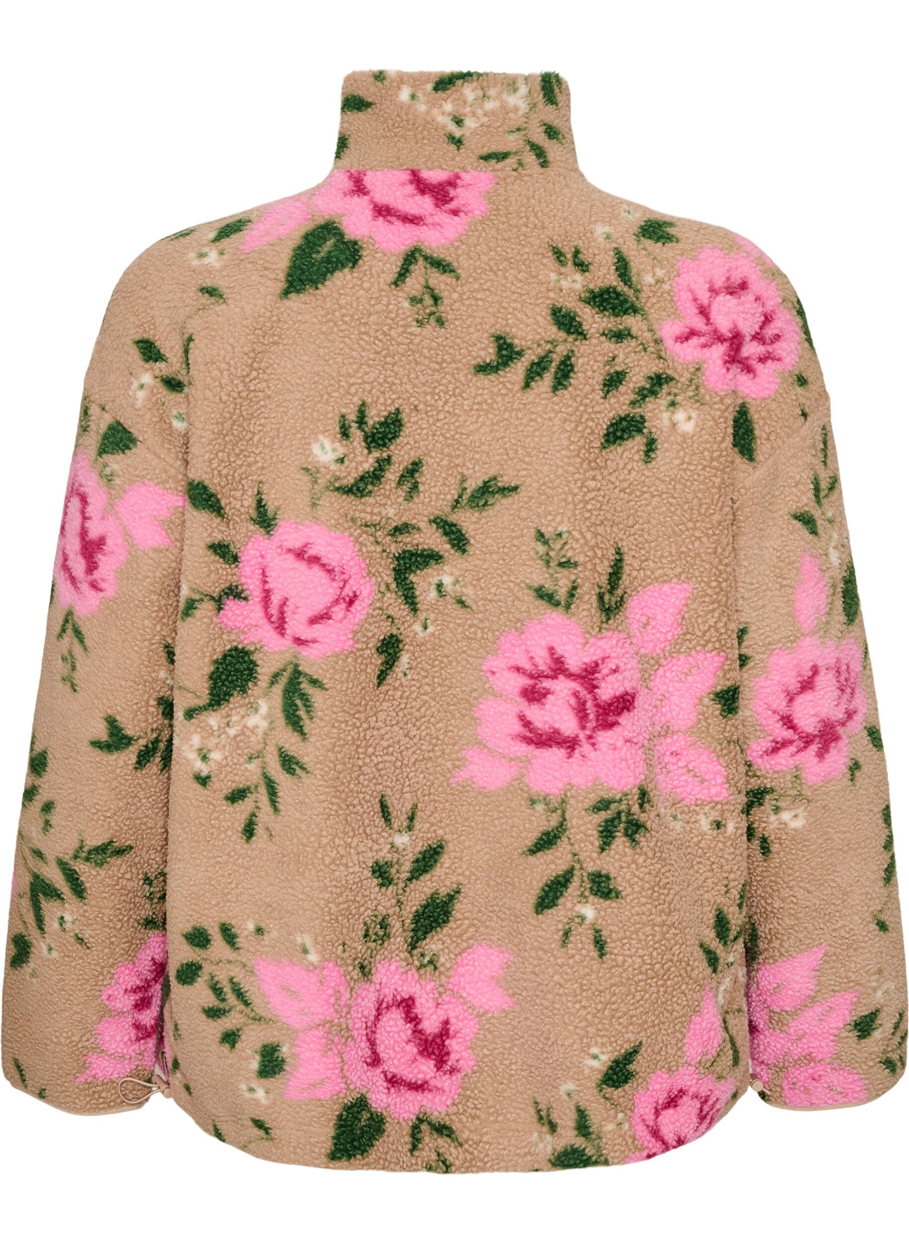 ZizziFloral fleecejack met een hoogsluitende kraag en ritssluiting, Beige, Packshot image number 1