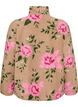 Floral fleecejack met een hoogsluitende kraag en ritssluiting, Beige, Packshot image number 1
