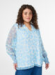 Chiffonblouse met bloemenprint en gehaakte bies, Blauw, Model image number 0