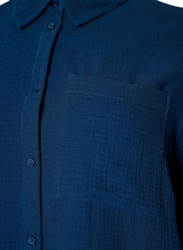 Katoenen mousseline nachthemd met lange mouwen, Blauw, Packshot image number 2