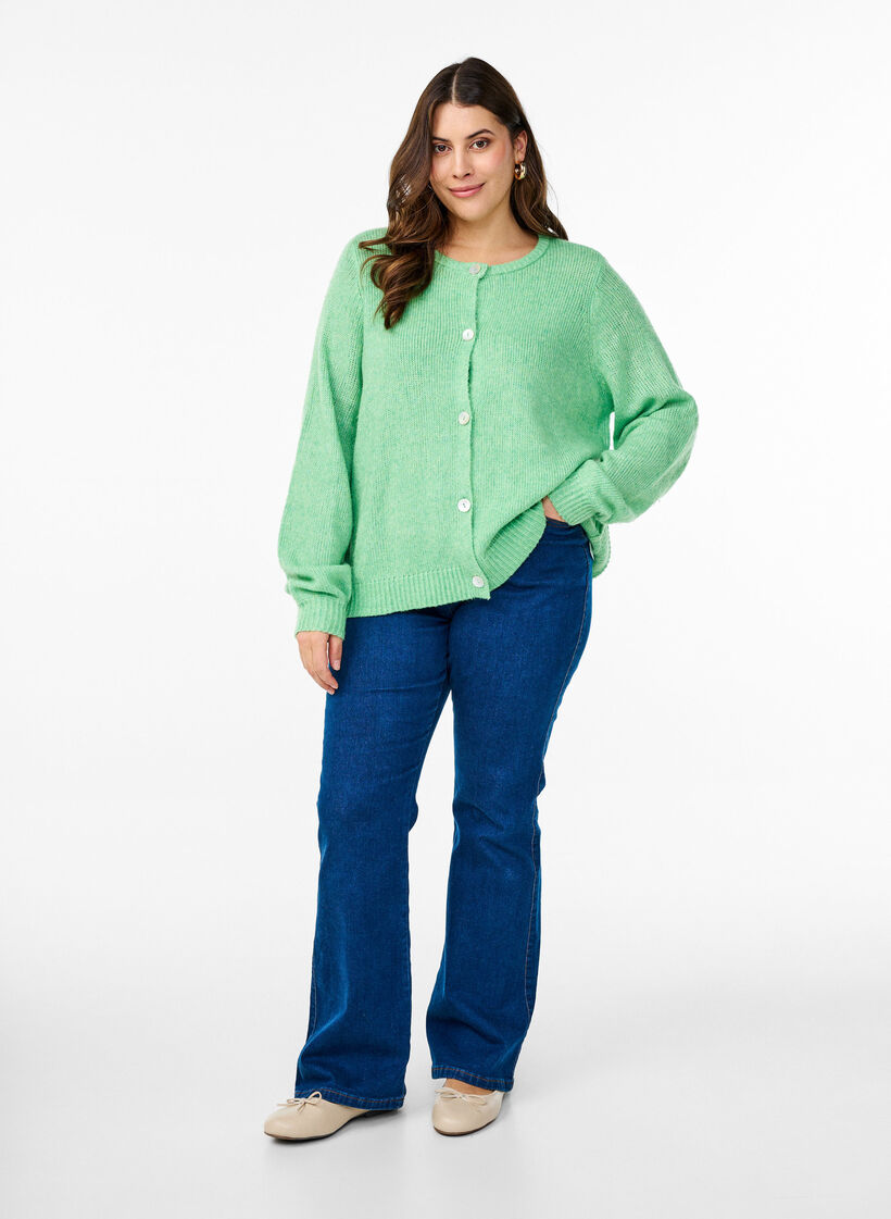 Gebreide cardigan met wol en knoopsluiting, Light G. Green Mel., Model image number 2