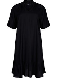 Viscose jurk met korte mouwen en v-hals, Black