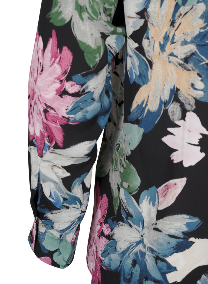 Blouse met lange mouwen en bloemenprint, Rose Flower AOP, Packshot image number 3