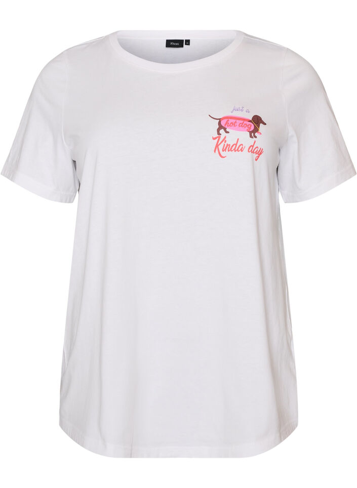 Katoenen T-shirt met print op de borst, Wit, Packshot image number 0