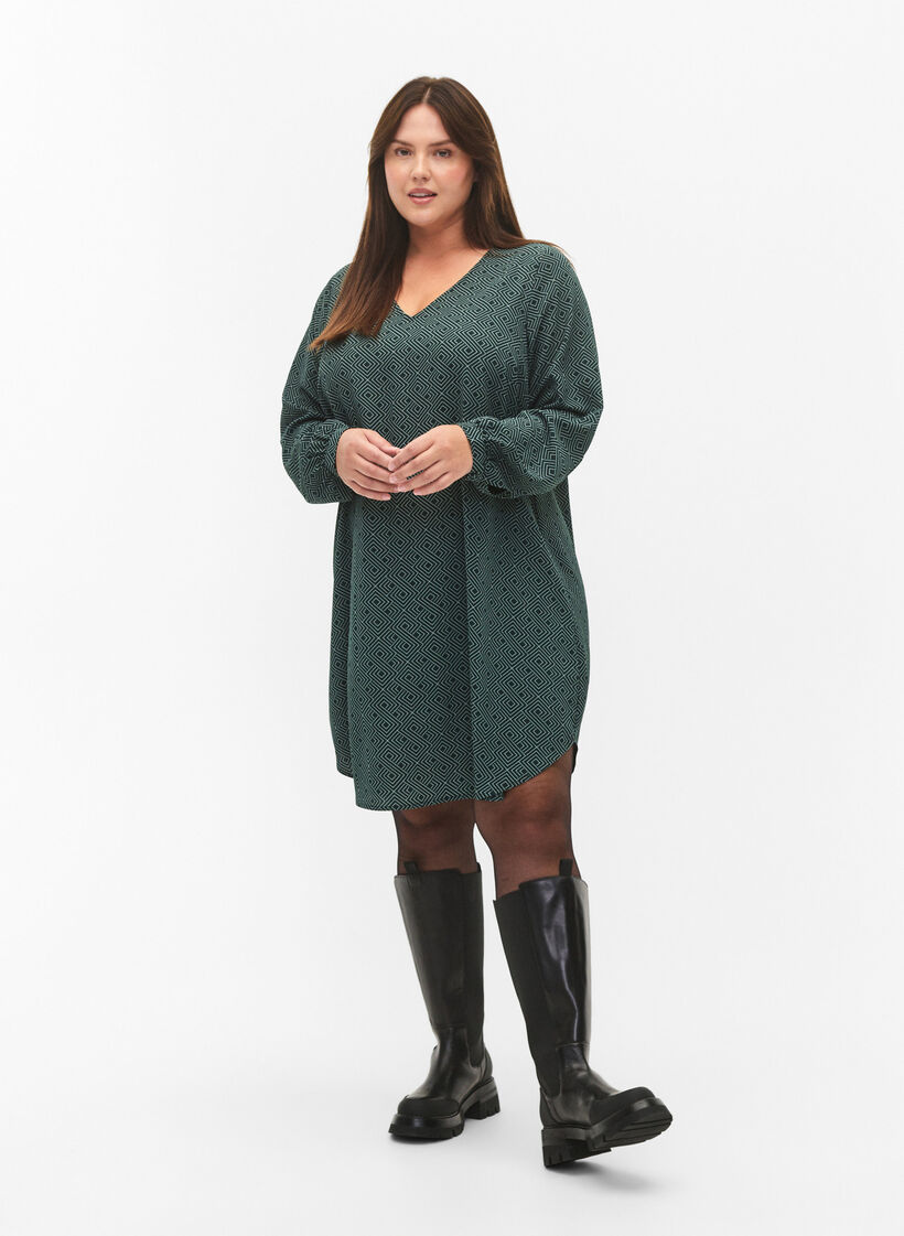 Jurk met V-hals en print, Scarab Graphic AOP, Model image number 2