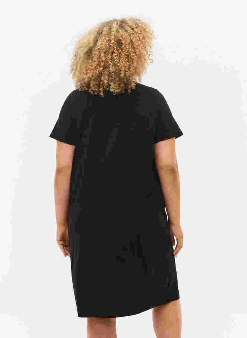 Katoenen nachthemd met korte mouwen, Black w. Self Care, Model image number 1