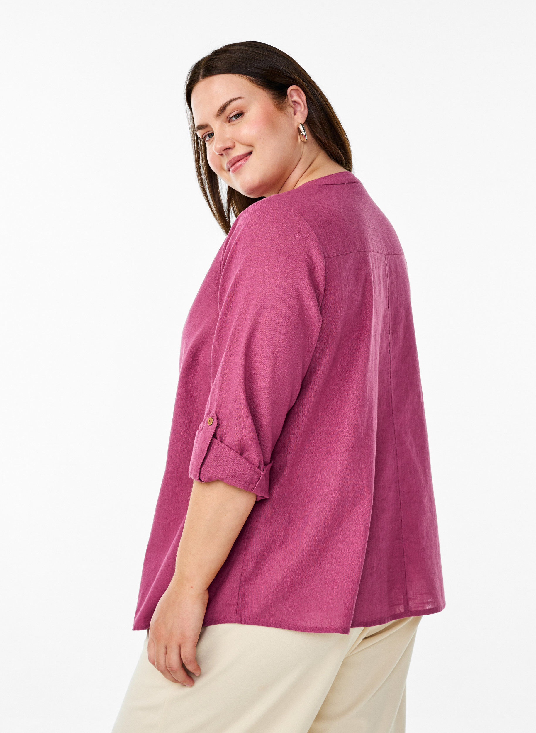 Zizzi Katoenen blouse met een V-hals, Rood, Model image number 2