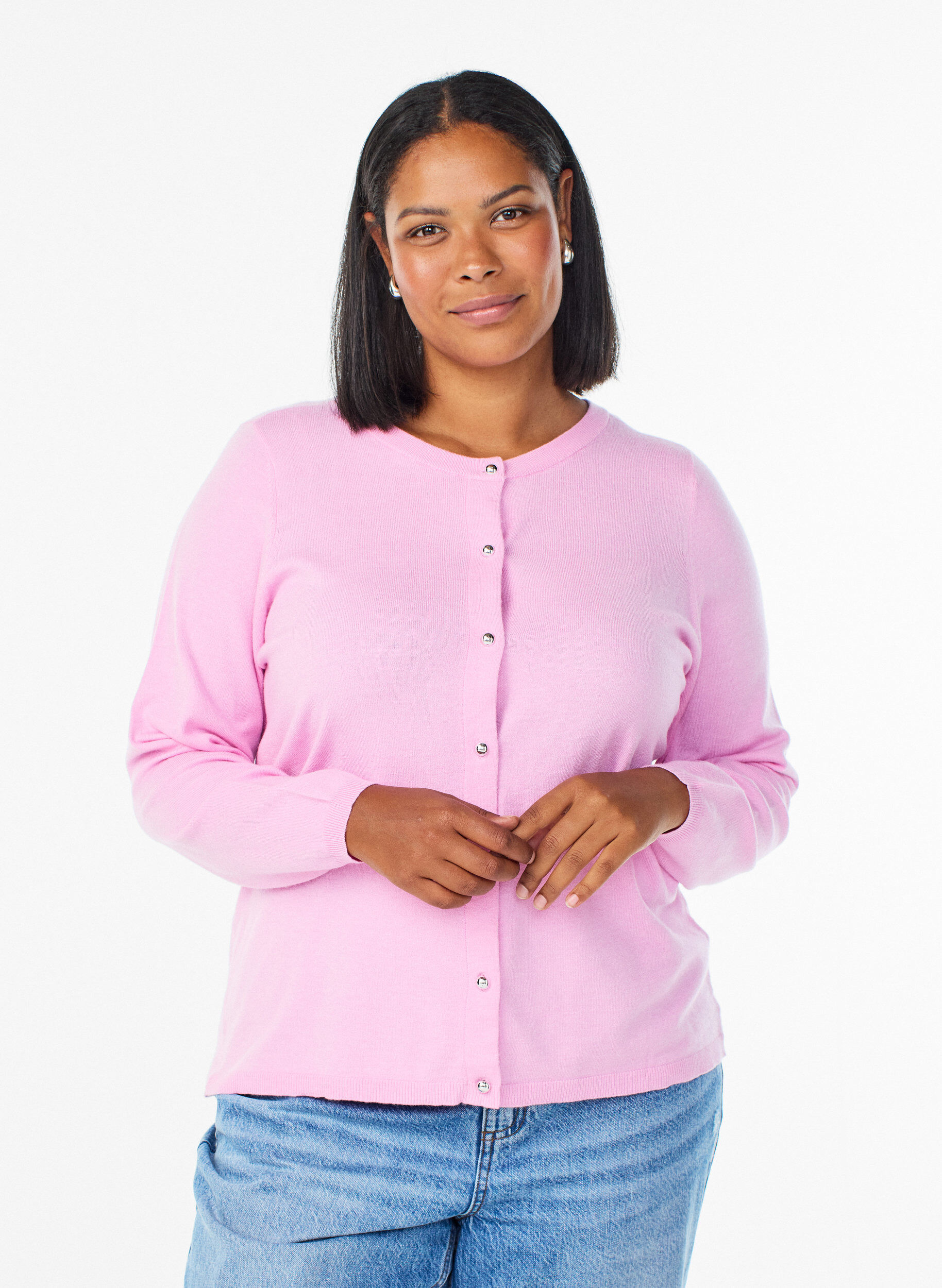 Cardigan met ronde knopen, Roze, Model