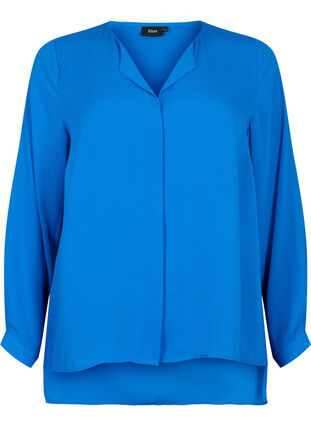 Effen shirt met V-hals, Princess Blue, Packshot image number 0