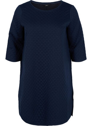 Gestructureerde jurk met 3/4 mouwen, Navy Blazer, Packshot image number 0