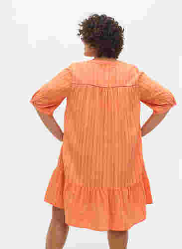Gestreepte viscose jurk met kanten lint, Nectarine, Model image number 1
