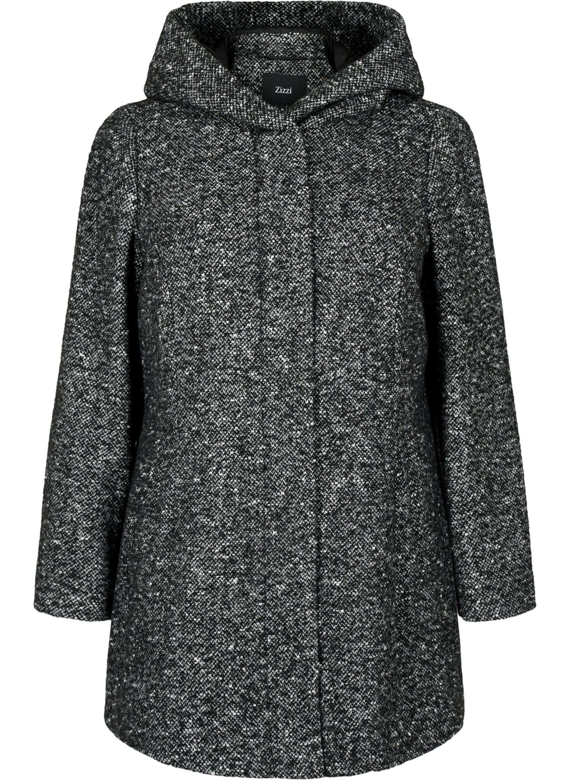 Zizzi Boucl&eacute; jas met wol, Black Mel., Packshot image number 0