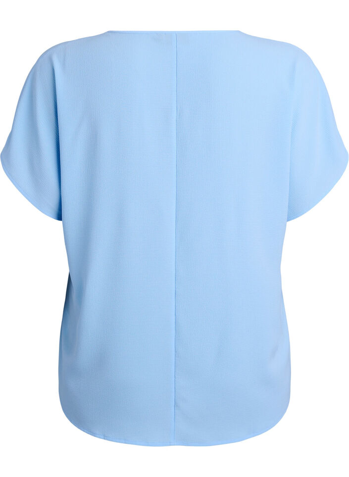 Blouse met korte mouwen en een ronde halslijn, Blauw, Packshot image number 1