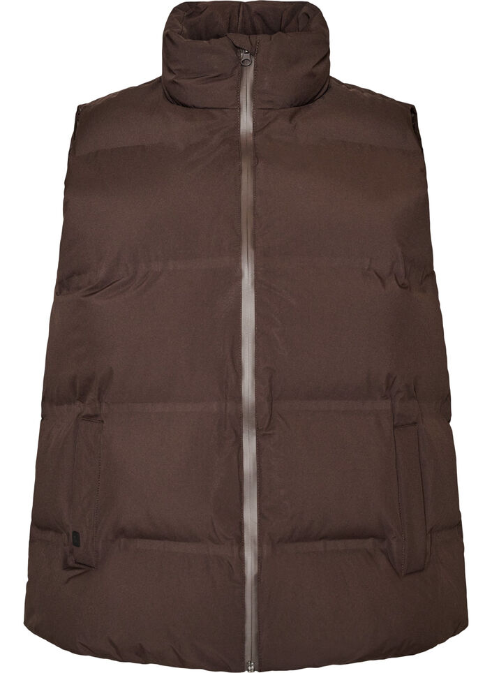 Korte puffer bodywarmer met hoge kraag, Bruin, Packshot image number 0
