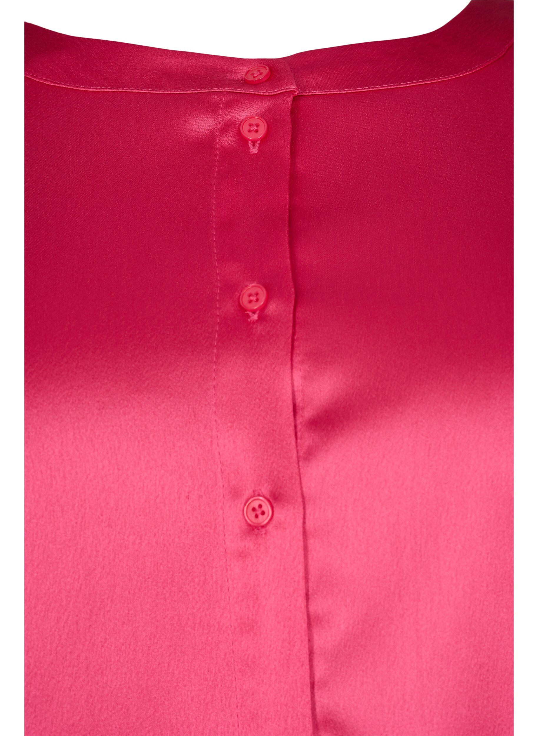 Zizzi Lang glanzend shirt met split, Pink Flamb&eacute;, Packshot image number 2