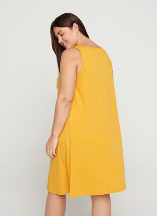 Katoenen jurk zonder mouwen met a-lijn, Mineral Yellow VACAY, Model image number 1