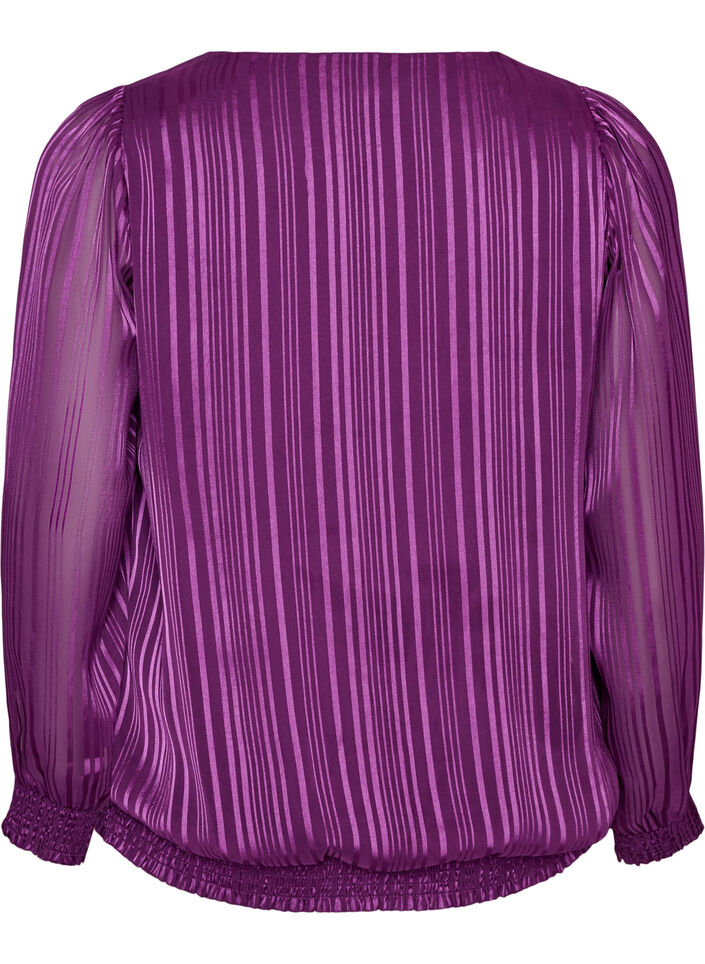 Gestreepte blouse met ballonvorm, Paars, Packshot image number 1