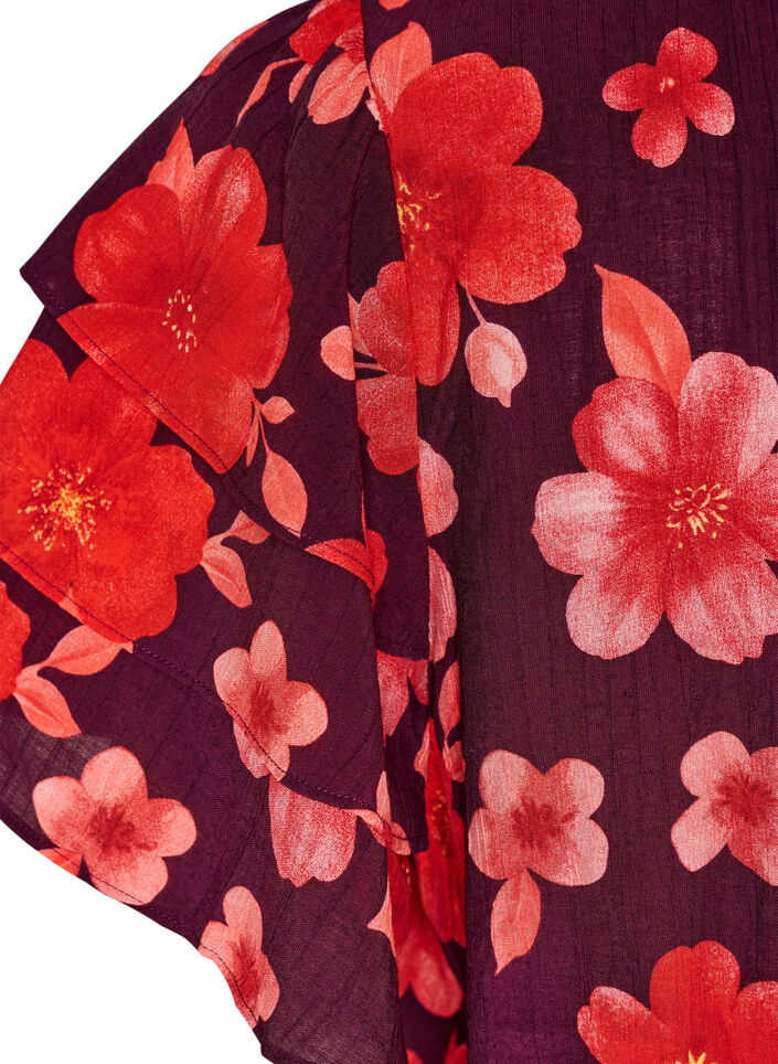 Floral viscose blouse met ruches mouwen, Paars, Packshot image number 3