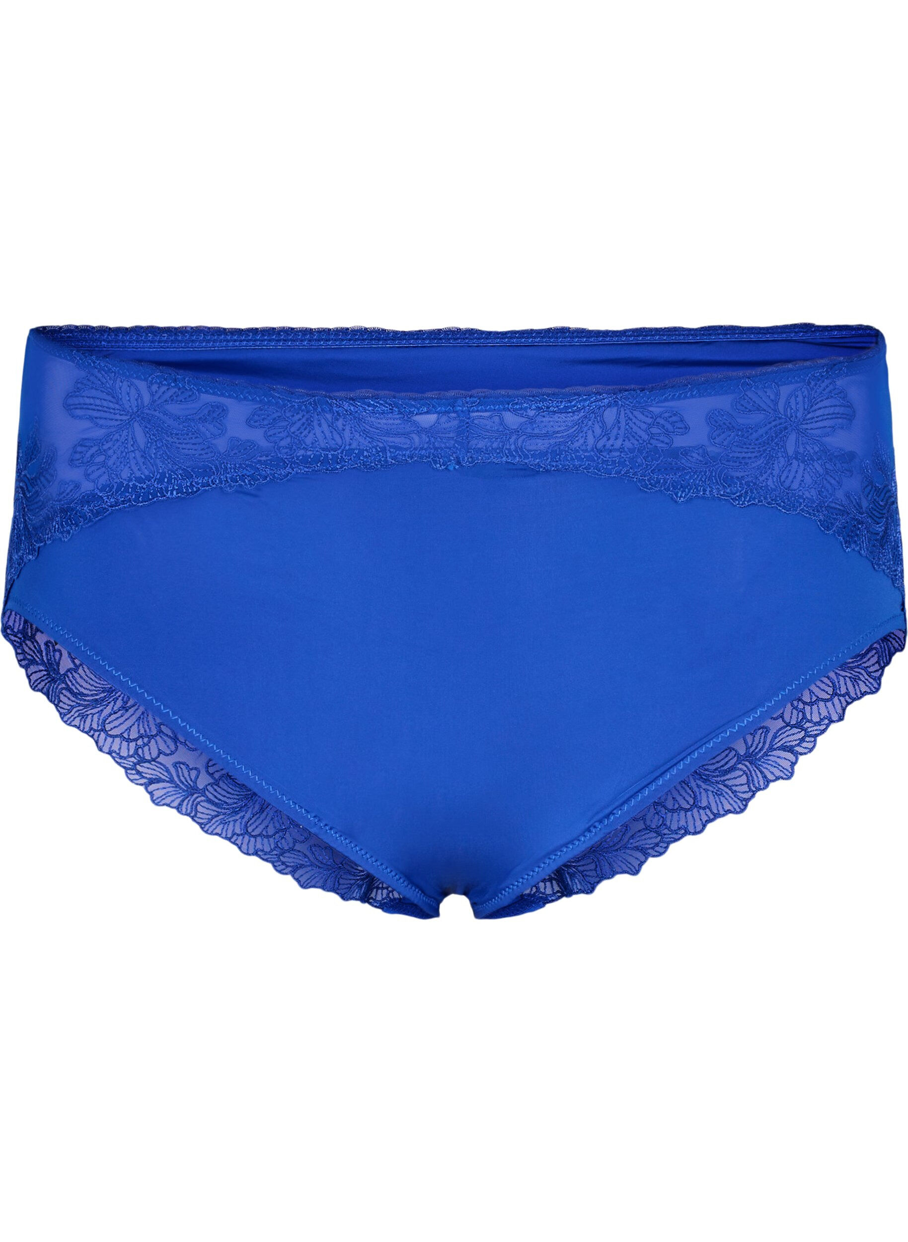 Zizzi Microfiber panties met bloemenkant, Blauw, Packshot image number 0