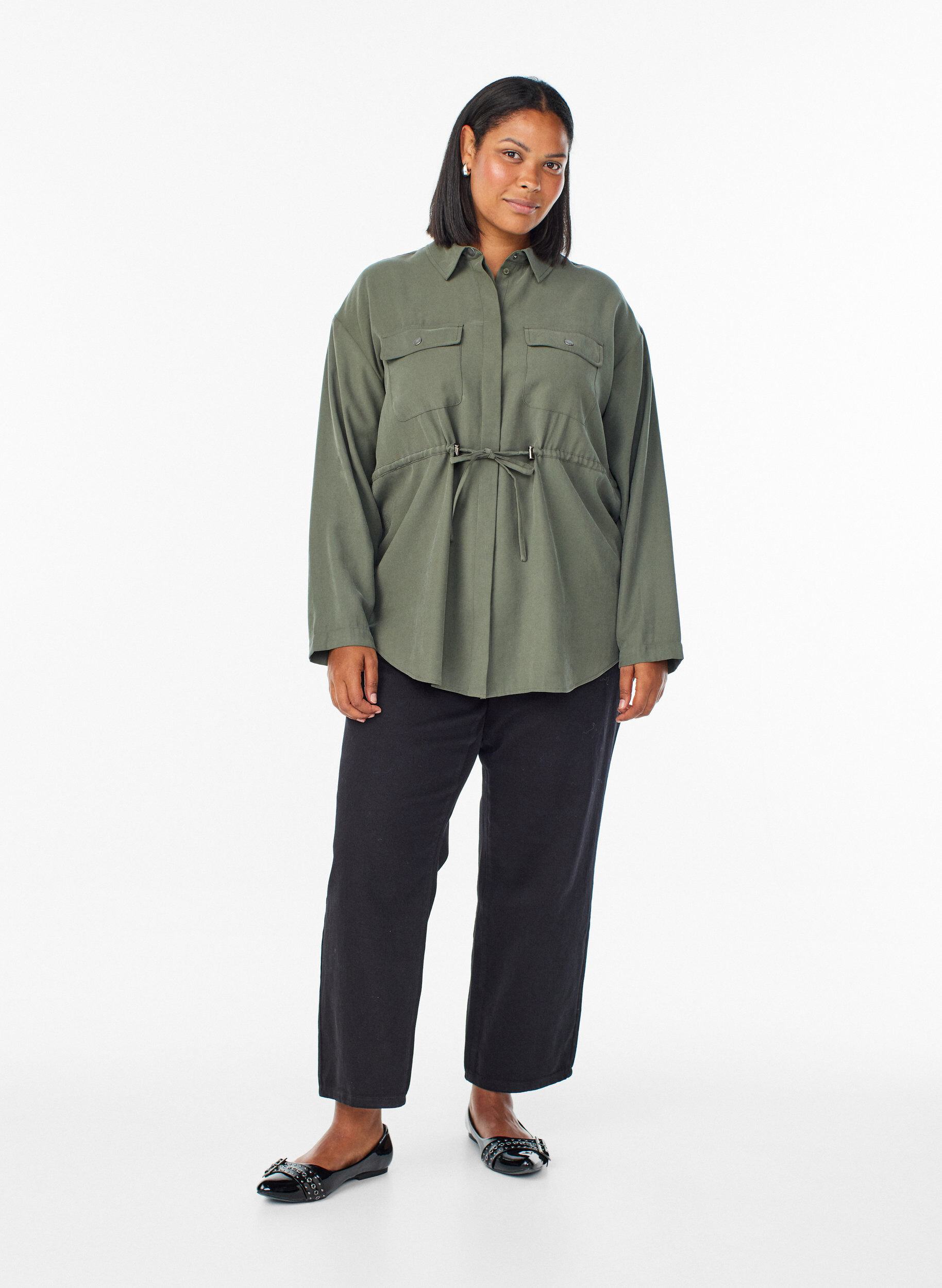 Zizzi Tuniek met borstzakken en verstelbare taille, Groen, Model image number 1