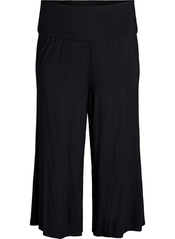 Jersey culotte broek met hoge taille, Zwart, Packshot image number 0