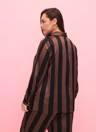 Satijnen overhemd met strepen, Chestnut/B. Stripes, Model image number 1