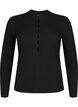 Geribde blouse met lange mouwen en gaatjes, Black, Packshot image number 0