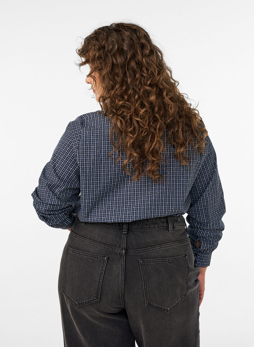 Geruit overhemd met strasssteentjes, Blauw, Model image number 2