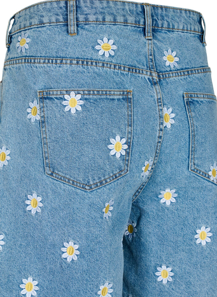 Hoog getailleerde Mille short met geborduurde bloemen, Light Blue Flower, Packshot image number 3