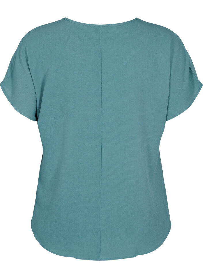 Blouse met korte mouwen en een ronde halslijn, Groen, Packshot image number 1