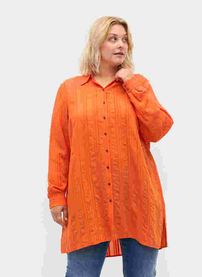 Lang gestreept overhemd met lange mouwen, Harvest Pumpkin, Model image number 0