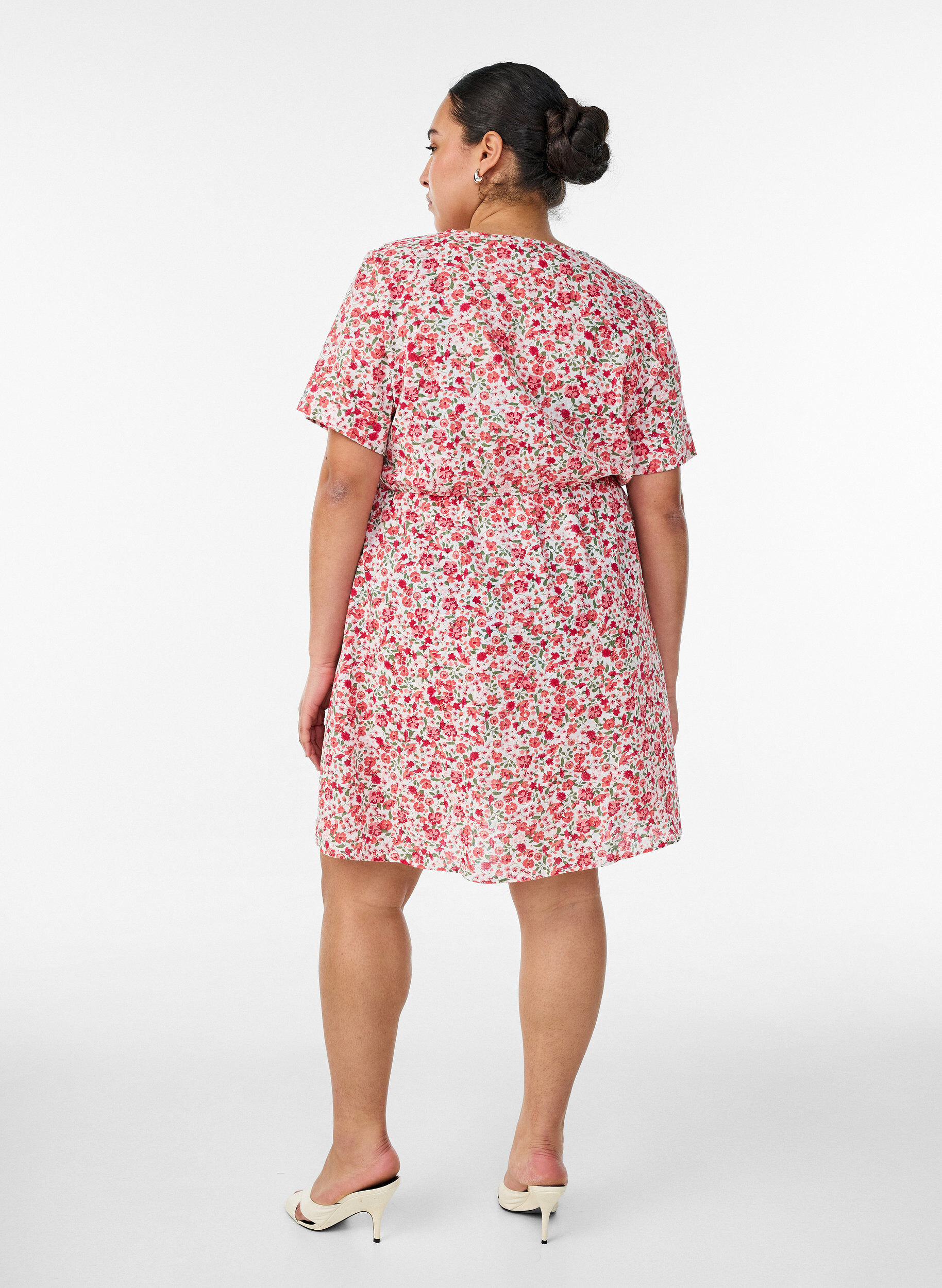 ZizziKorte katoenen jurk met bloemenprint, Rood, Model image number 2
