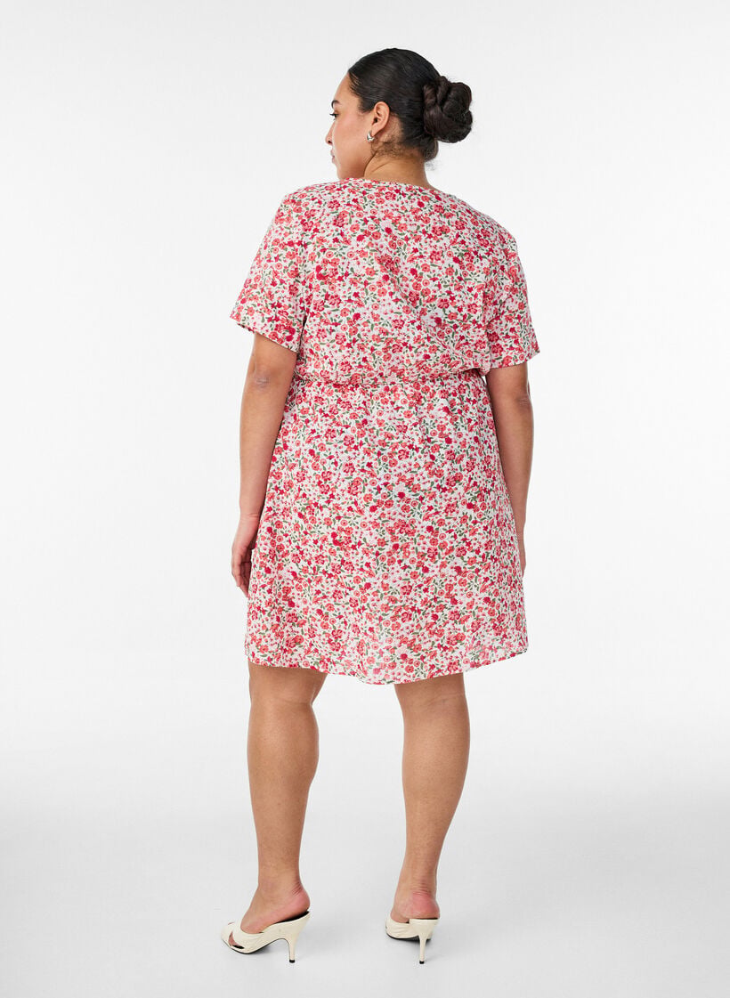 Korte katoenen jurk met bloemenprint, Rood, Model image number 2