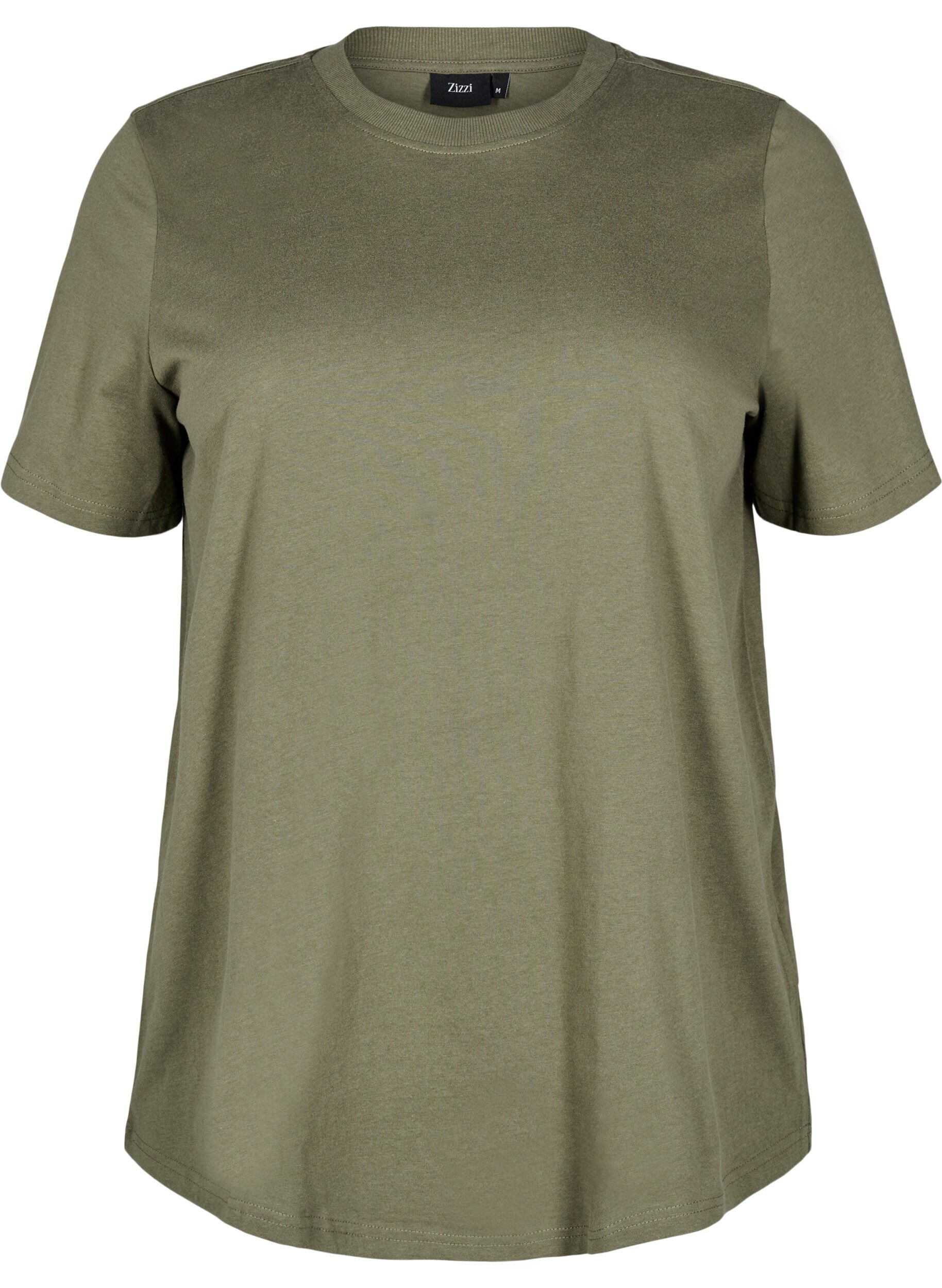 Zizzi Basic katoenen T-shirt met ronde hals, Groen, Packshot image number 0
