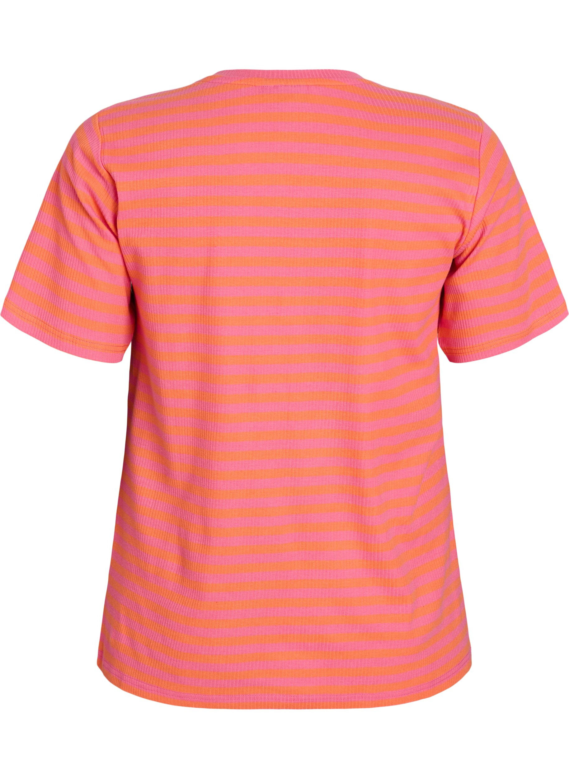 Zizzi Gestreept T-shirt met geribbelde textuur, Oranje, Packshot image number 1