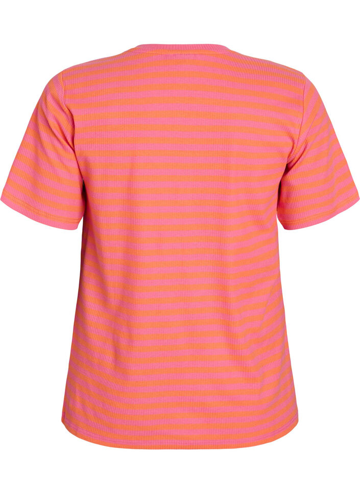 Gestreept T-shirt met geribbelde textuur, Oranje, Packshot image number 1