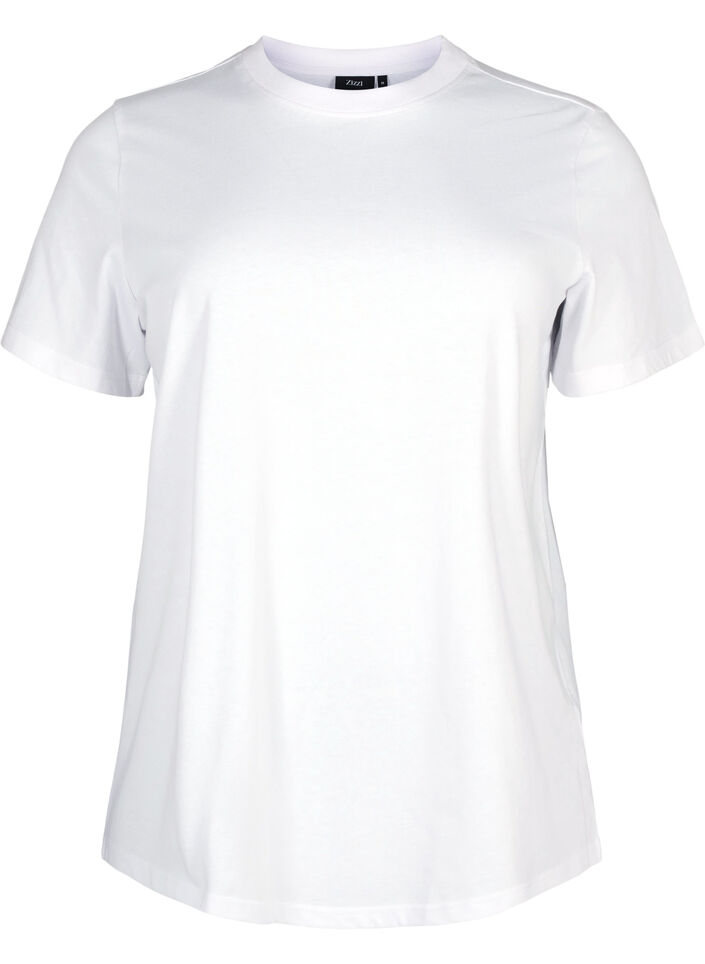 Basic katoenen T-shirt met ronde hals, Wit, Packshot