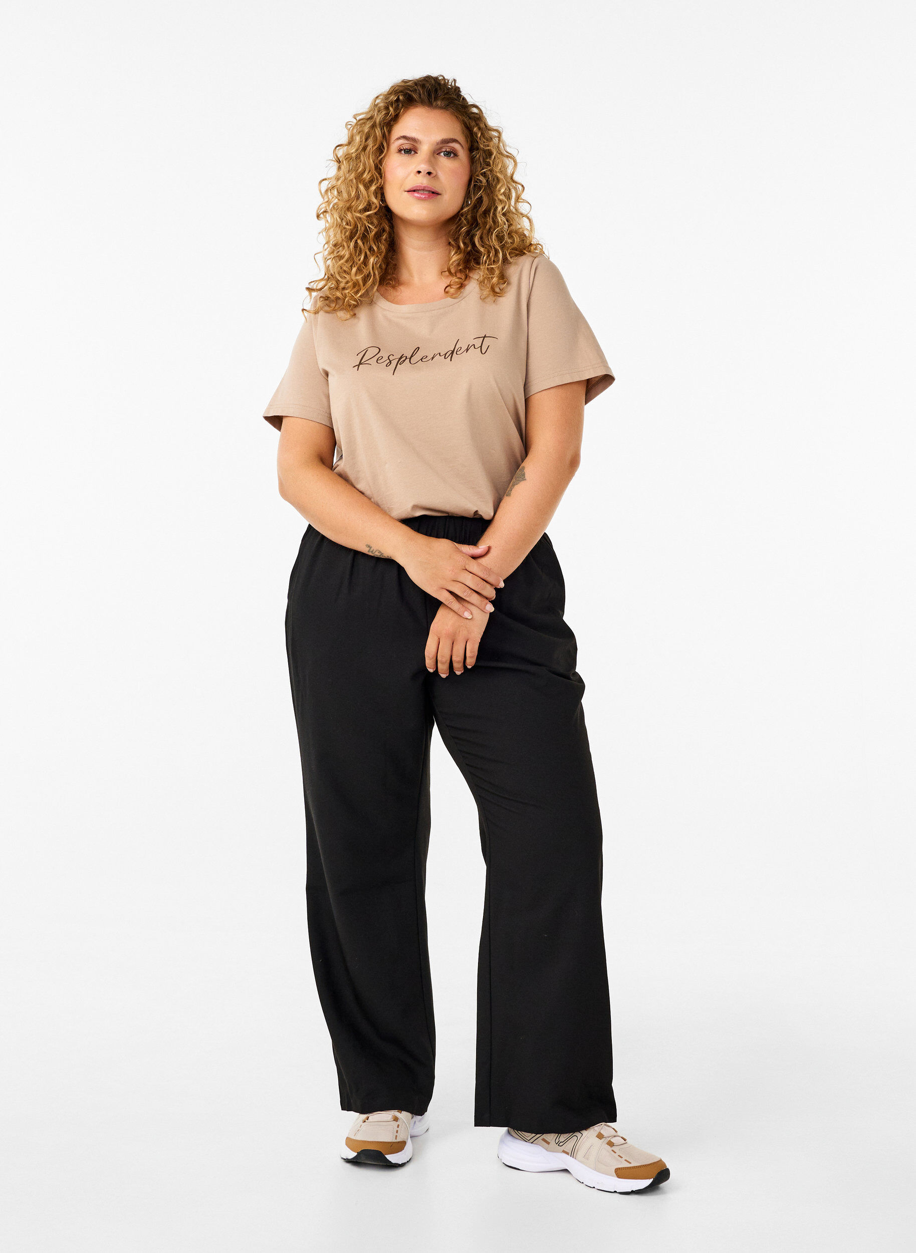 ZizziFlared broek met elastiek in de taille, Zwart, Model image number 0