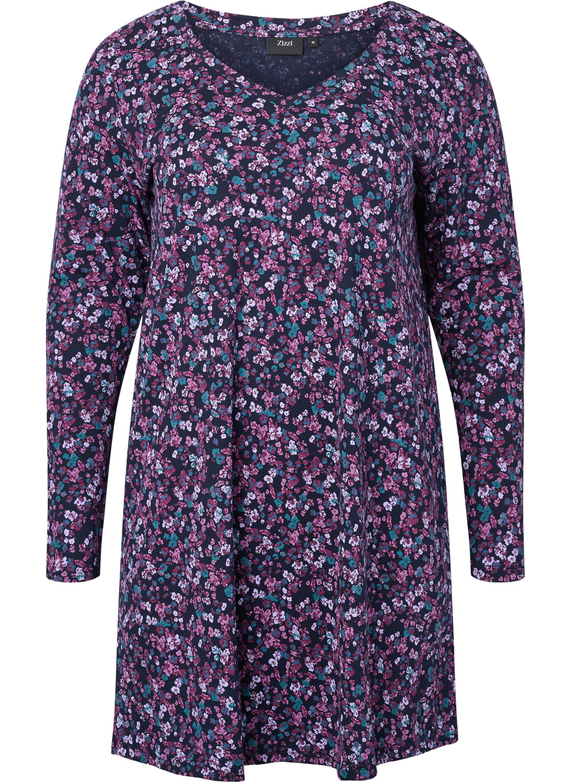 Zizzi Katoenen nachtjapon met lange mouwen, Night Sky Disty AOP, Packshot image number 0