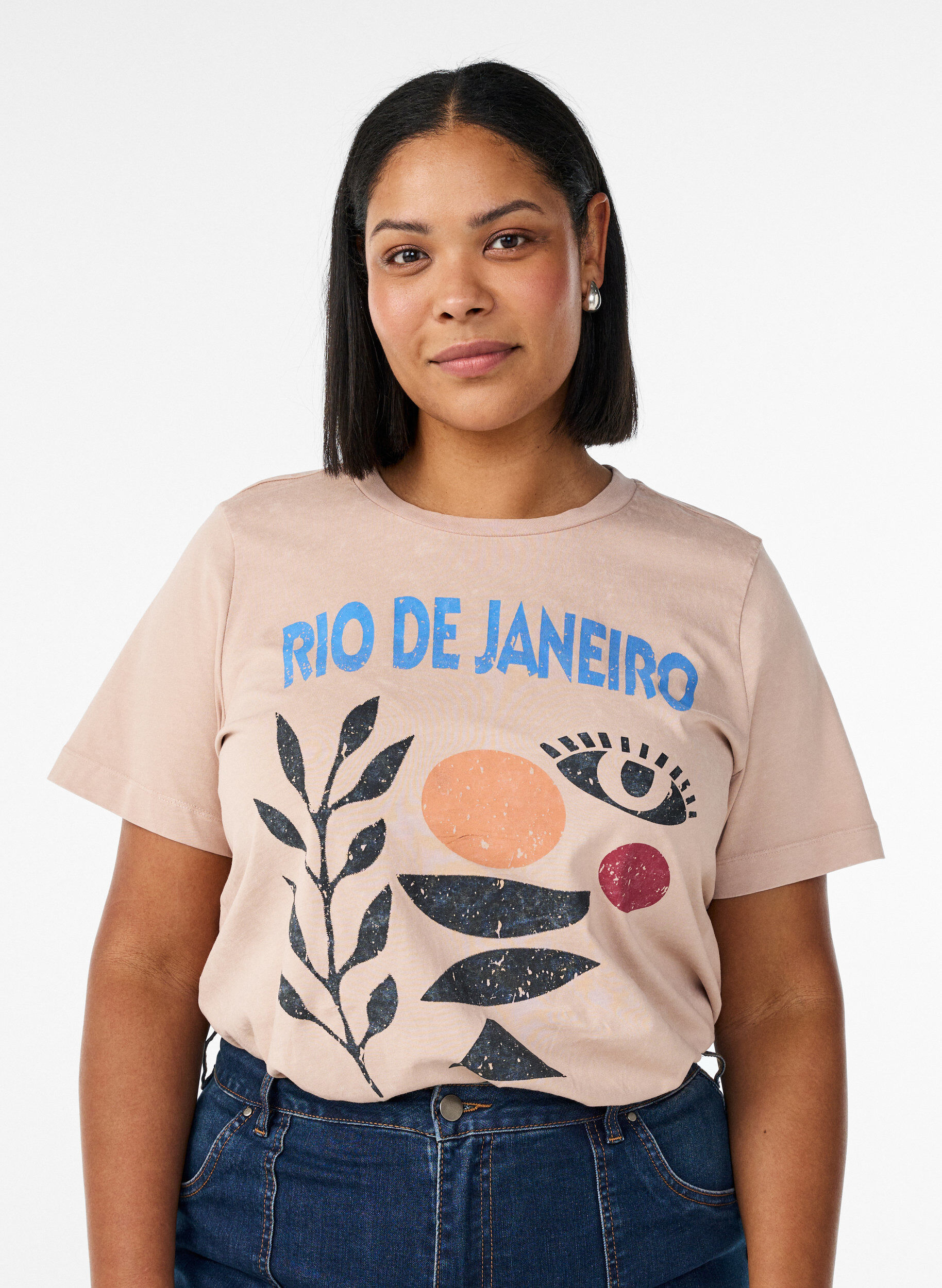 Katoenen T-shirt met print aan de voorkant, Beige, Model