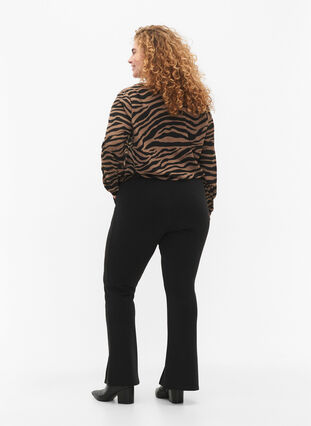 Flared broek met slitsen aan de voorkant, Black, Model image number 1