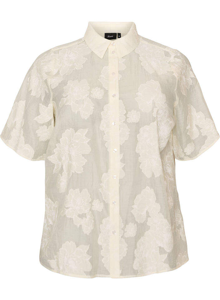 Transparante blouse met bloemenprint, Beige, Packshot image number 0