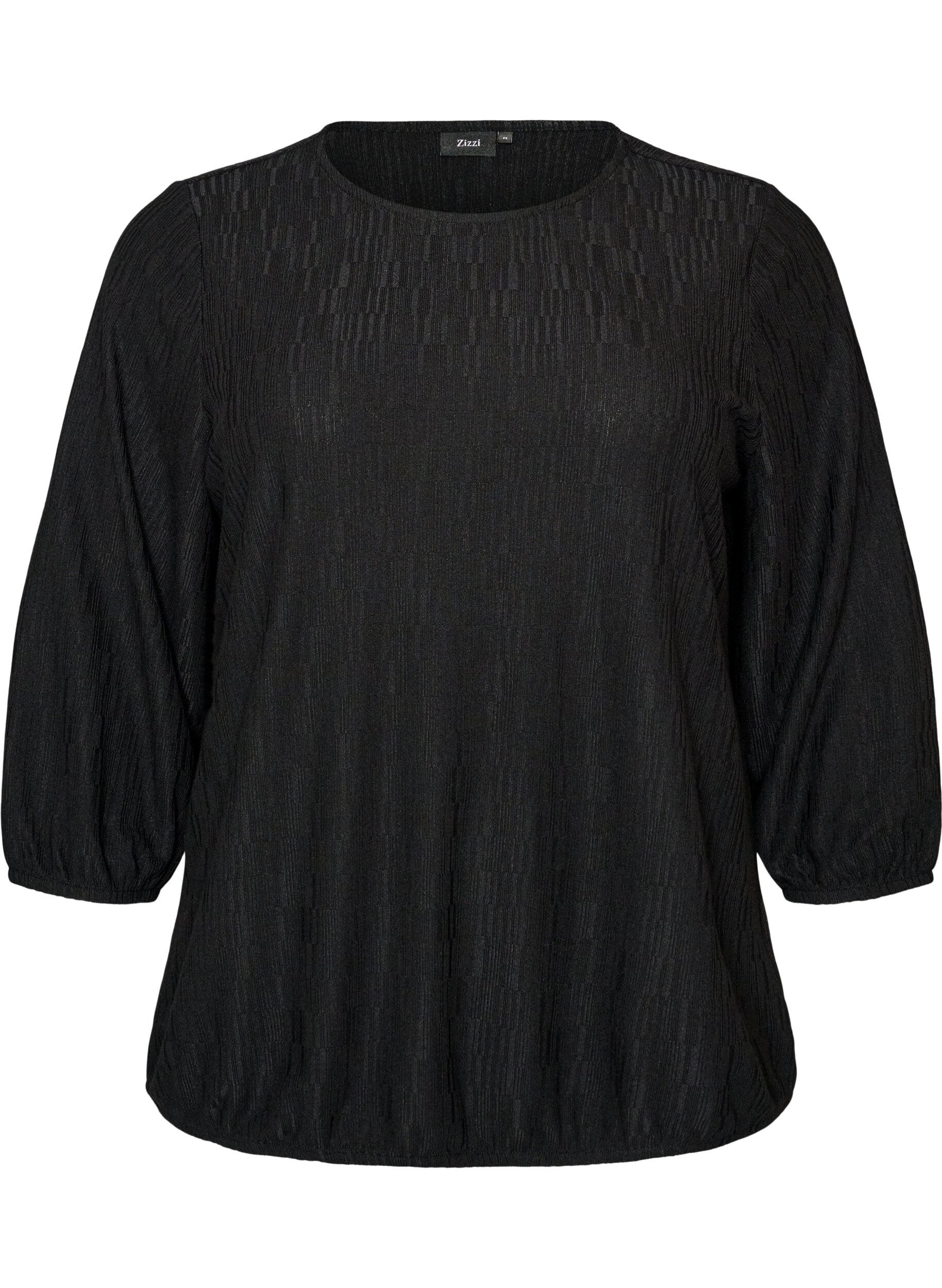 ZizziBlouse met textuur en 3/4 mouwen, Zwart, Packshot image number 0